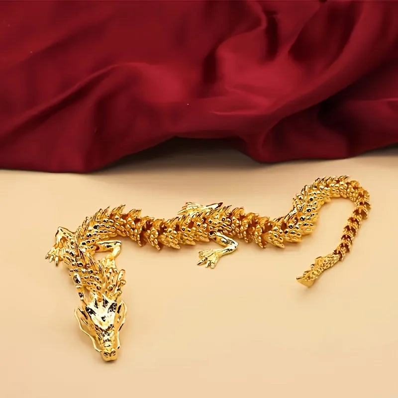 Flexible Jointed Golden Dragon Figurine Five-Claw Alloy Statue for Home Office Decor & Feng Shui Blessing Oasis Select