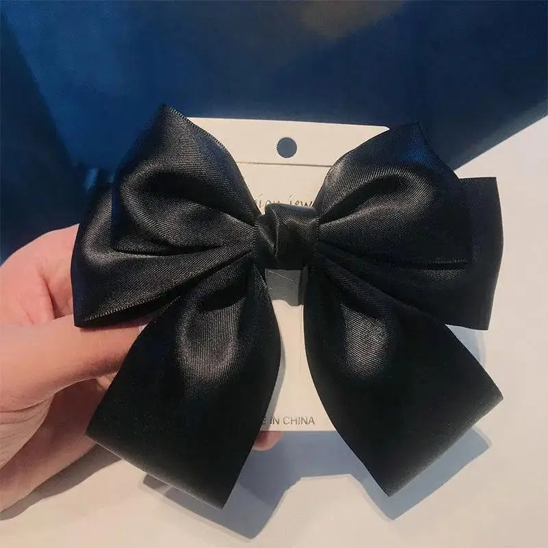 Solid Color Bow Ribbon Hair Clip New Women Bowknot Barrettes Women Ponytail Clip Headband Girls Hair Accessories Gift Oasis Select Black