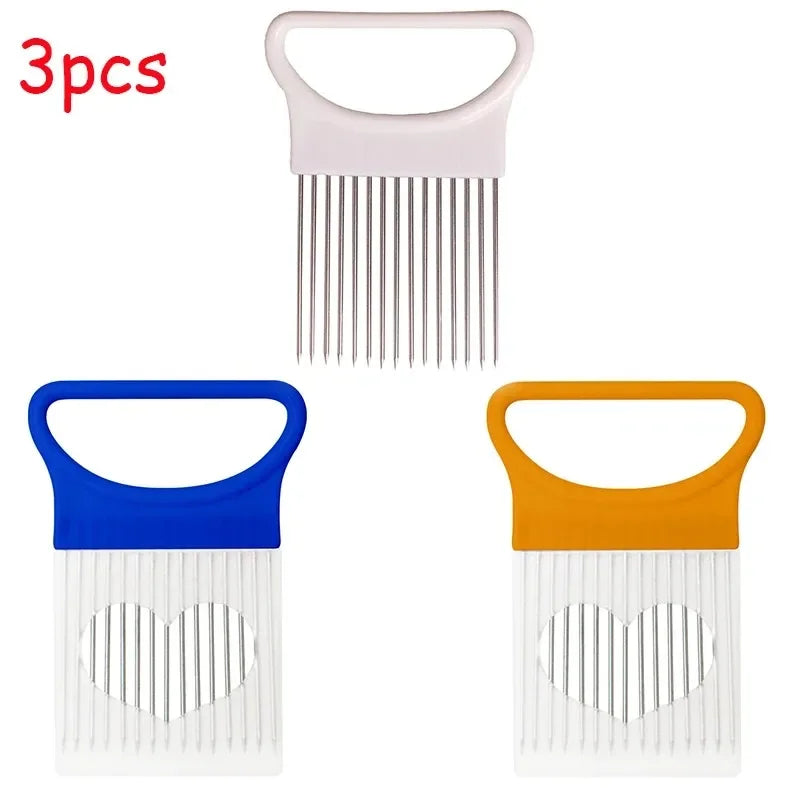 1/2/3pcs Kitchen Tools Household Vegetable Fruit Beef Onion Slicer Cutting Holder Slicing Cutter Stainless Steel Meat Supplie Oasis Select mixed-3pcs 1