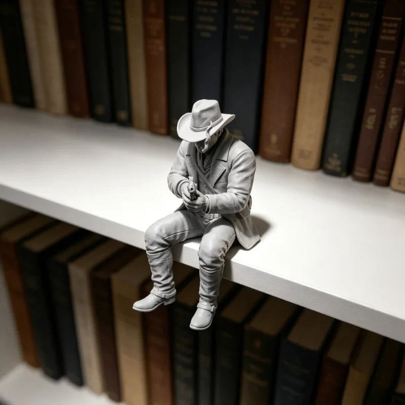 Sitting Western Cowboy Figurine 3D Printed Leisure Desk Edge Cowboy Statue Wild West Table Decor for Bookshelf Office Desk Gifts Oasis Select