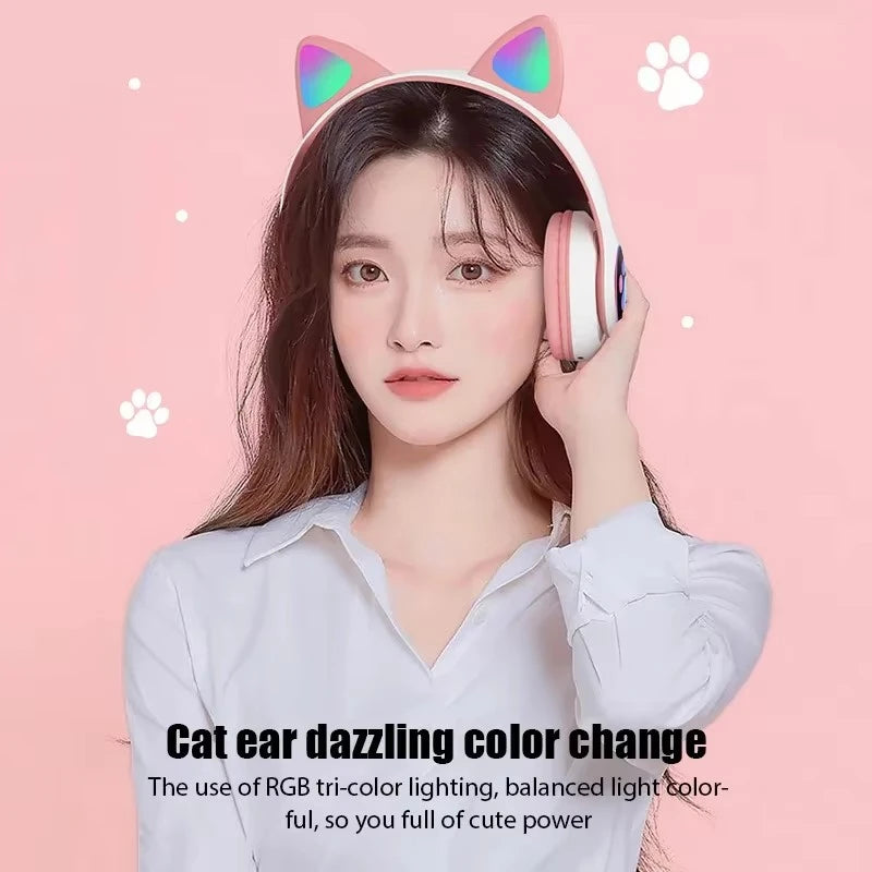 P91H Wireless Headphones Cat Ears Bluetooth Earphones Stereo Music Earbuds Bluetooth Sports Gaming Headset with Mic for Phones Oasis Select