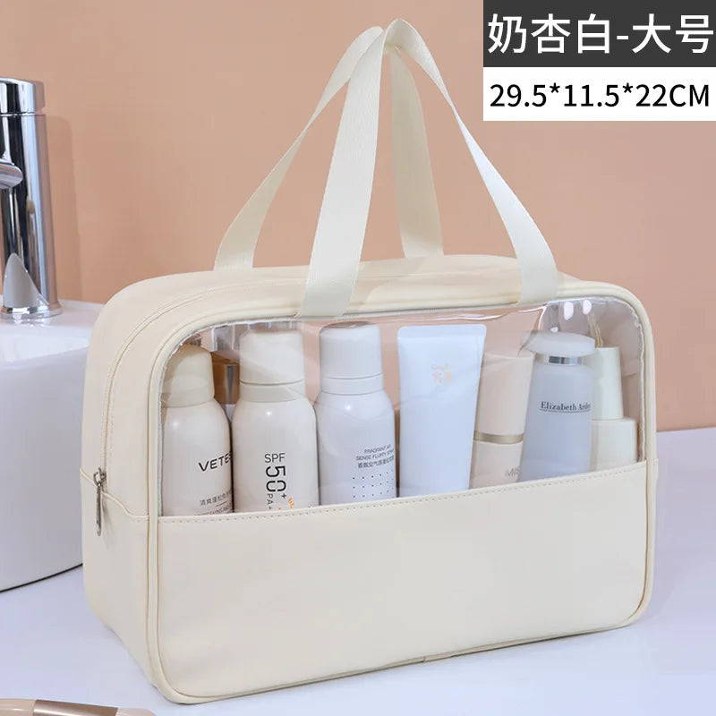 Portable Travel Cosmetic Bag Women Transparent Makeup Bag Large-Capacity Bath Wash Bags Multifunction Waterproof Storage Case Oasis Select Beige L