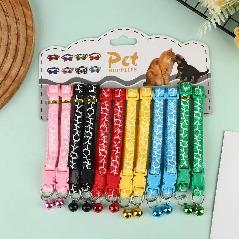 12Pcs 6 Colors Pet Cat Puppy Buckle Collar With Bell Footprint Mix Color Anti-Lost Dog Collars Pet Accessories Oasis Select A6