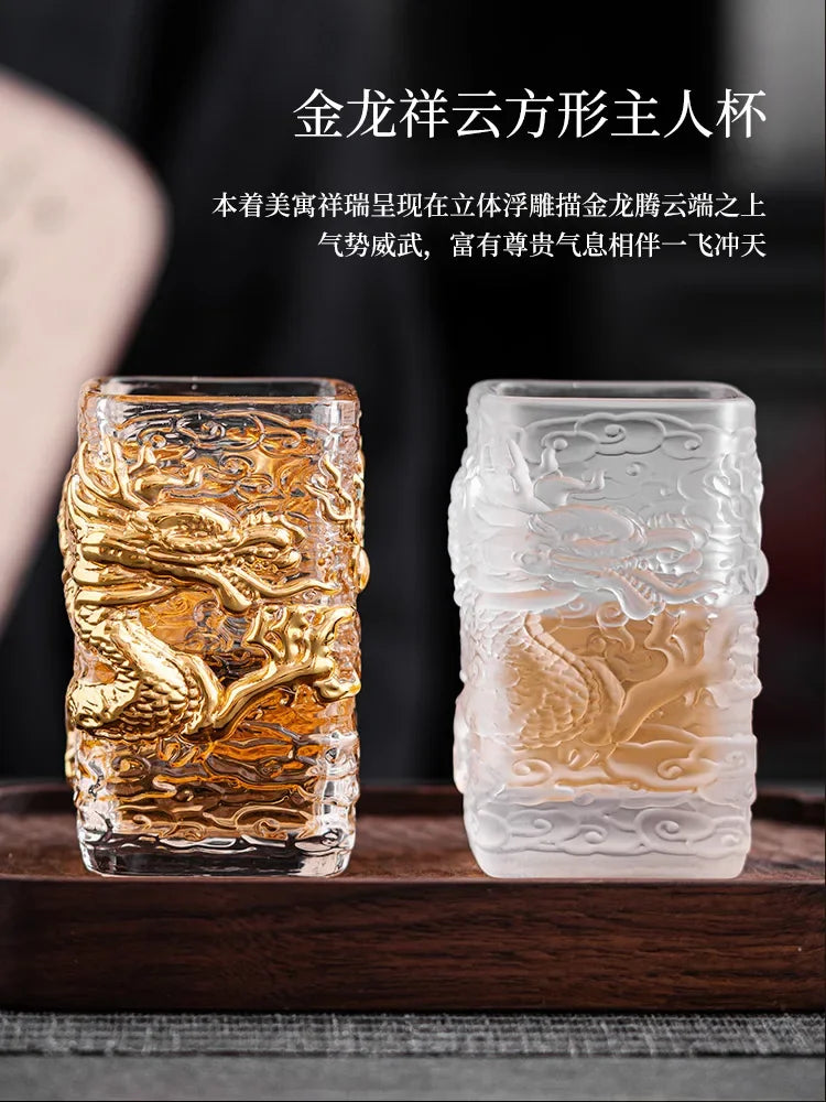 Personalized Creative Glass Tea Cup Golden Dragon Cup Heat-resistant Glass Master Single Cup Oasis Select