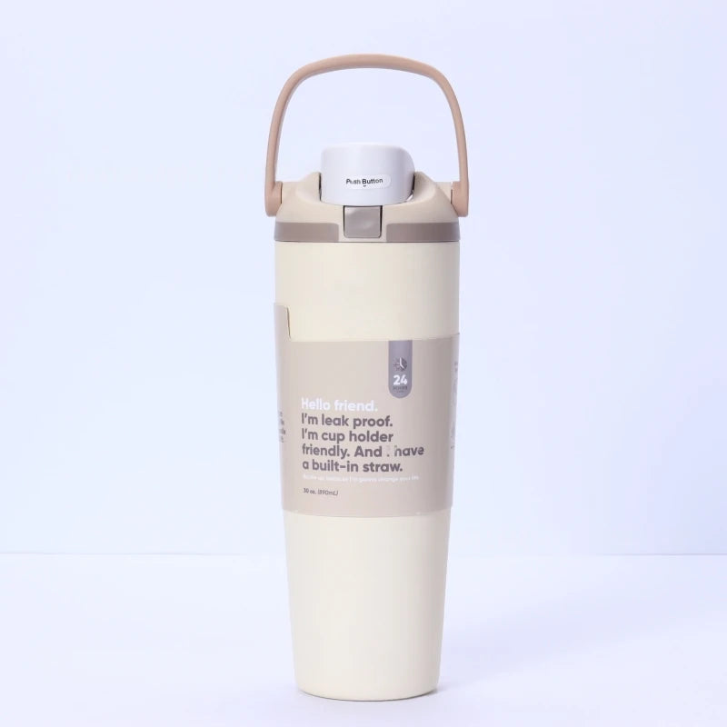 30oz Insulated Stainless Steel Water Bottle Dual Sip Straw & Direct Spout Leak Proof with Handle Car Cup Holder Friendly Sports Oasis Select Beige 30oz 960ml