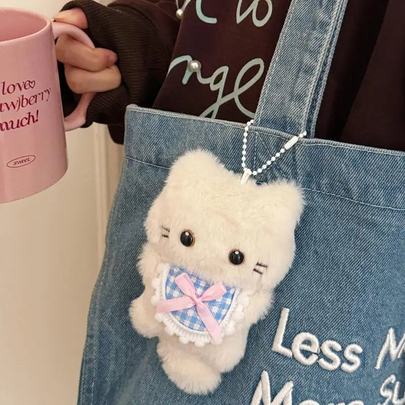 Bib Plush Cat Bag Charm Cute Squeaky Pendant for Women Girls Kids Travel Daily Accessory Holiday Gift Oasis Select