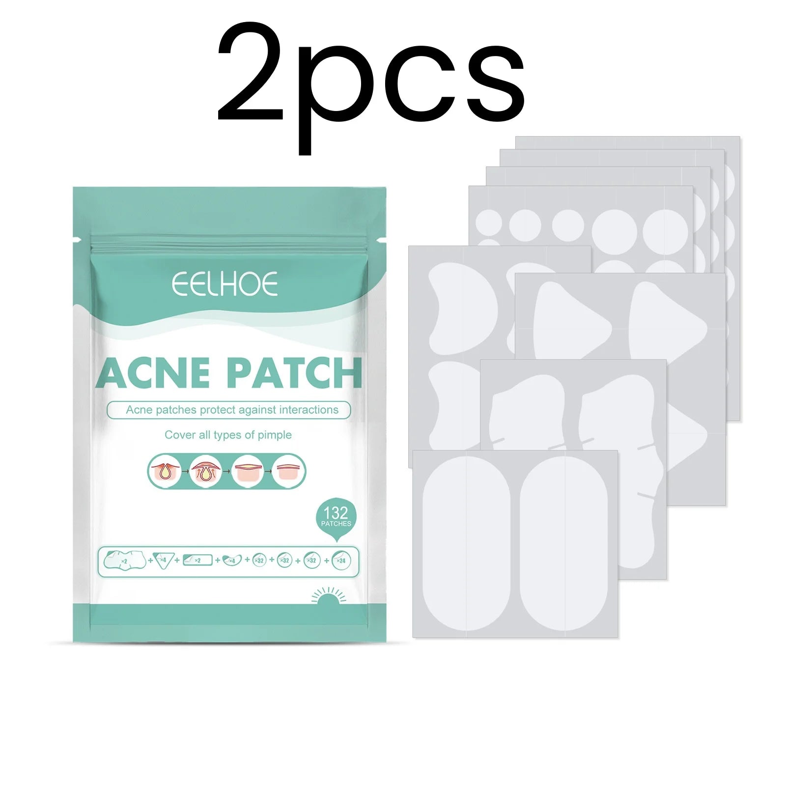 EELHOE 132-Pack Hydrocolloid Acne Patches – Invisible Pimple Fix Acne Patch Oasis Select 2 Boxed