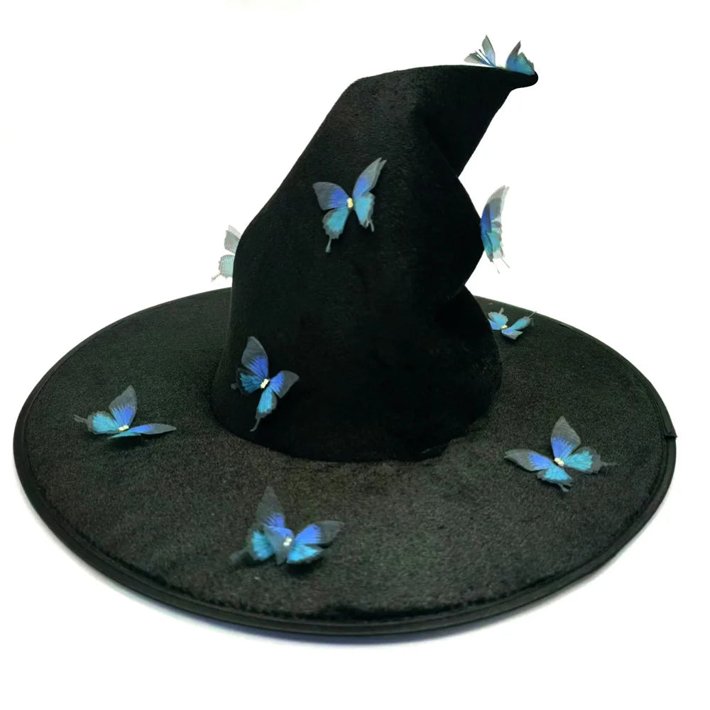 Halloween Witch Hat Butterfly Mesh Folds Hats Masquerade Party for Kids Adult Women Men Cosplay Props Costume Accessories Oasis Select Blue 1