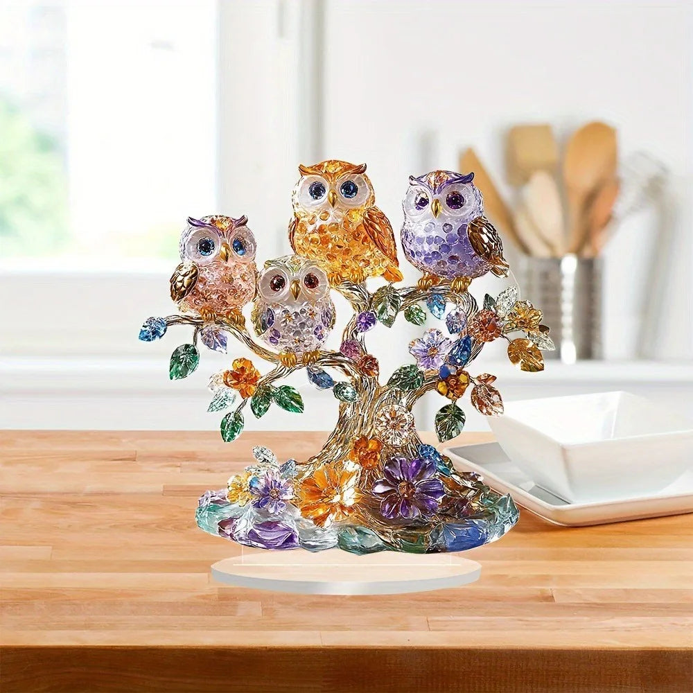 Flat Acrylic Ornament Cute Crystal Owls Desktop Decoration for Home Office Present Oasis Select