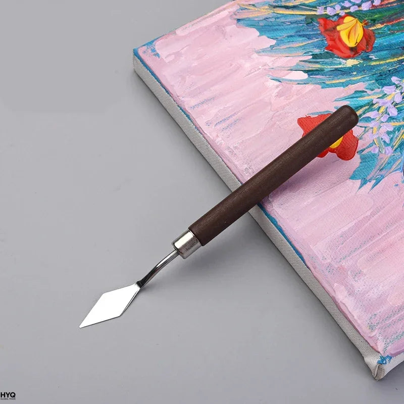 Wooden Grip Stainless Steel Paint Scraper Art Mixing Knife Hand Tool for Watercolor Oil Gouache Pigment Blending Oasis Select