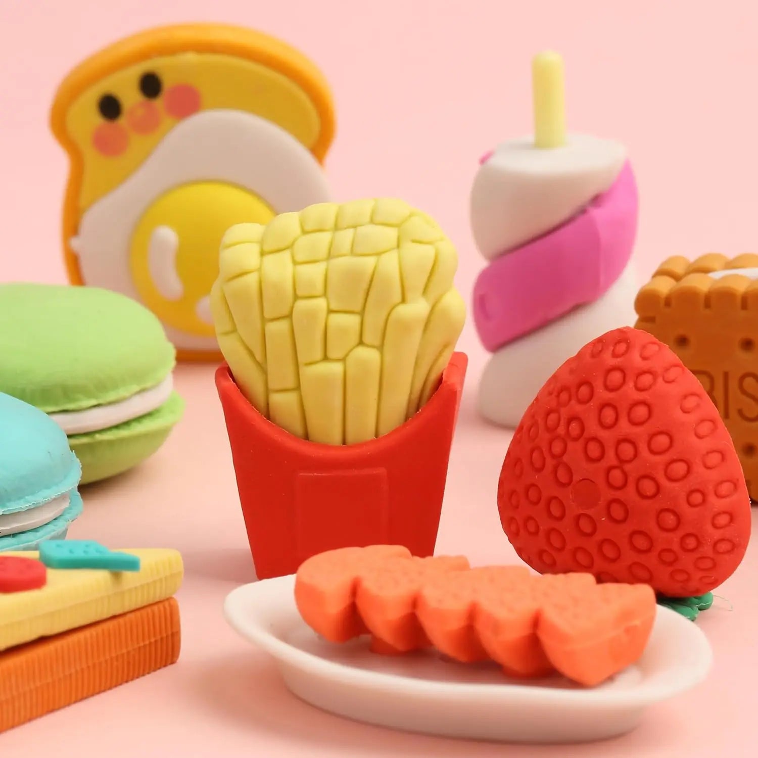 30PCS 3D Food Erasers Dessert Pencil Erasers Bulk Puzzle Eraser Gifts for Classroom Prizes,Game Reward,Treasure Box,Party Favor Oasis Select