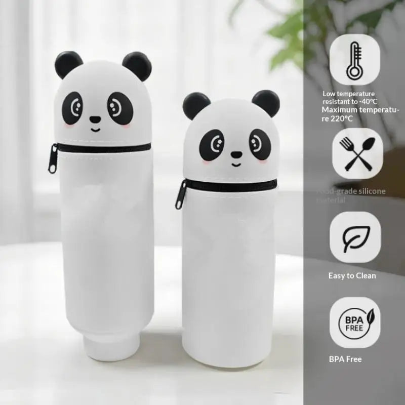 SU Panda Pencil Case Telescoping Silicone Cartoon Animal Pen Holder Student Stationery Storage Bag High Capacity Toys Oasis Select