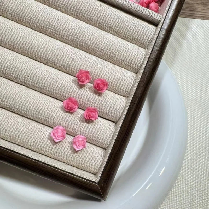 Pink Rose Flower Stud Earrings Cute Floral Jewelry for Daily Wear and Romantic Gift Ladies Exquisite and Sophisticated Sense Oasis Select