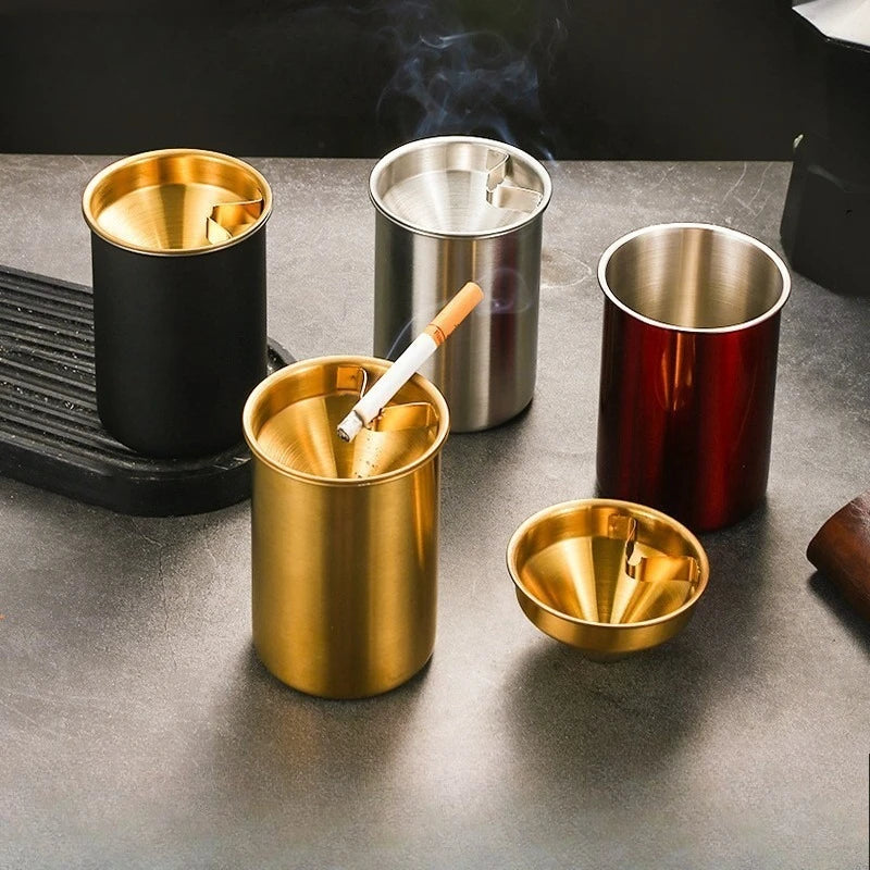 Creative Stainless Steel Ashtray Household and Car Anti-fly Ash and Anti-drop Ashtray Bar Funnel with Lid Ashtray Oasis Select