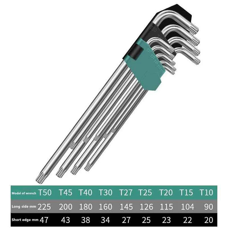 9Pcs Torx Star Wrench Kit Extended Allen Keys L-Type Hexagon Spanner Plum Blossom Dual End Screwdriver Hex Tool Set Oasis Select Extra Long