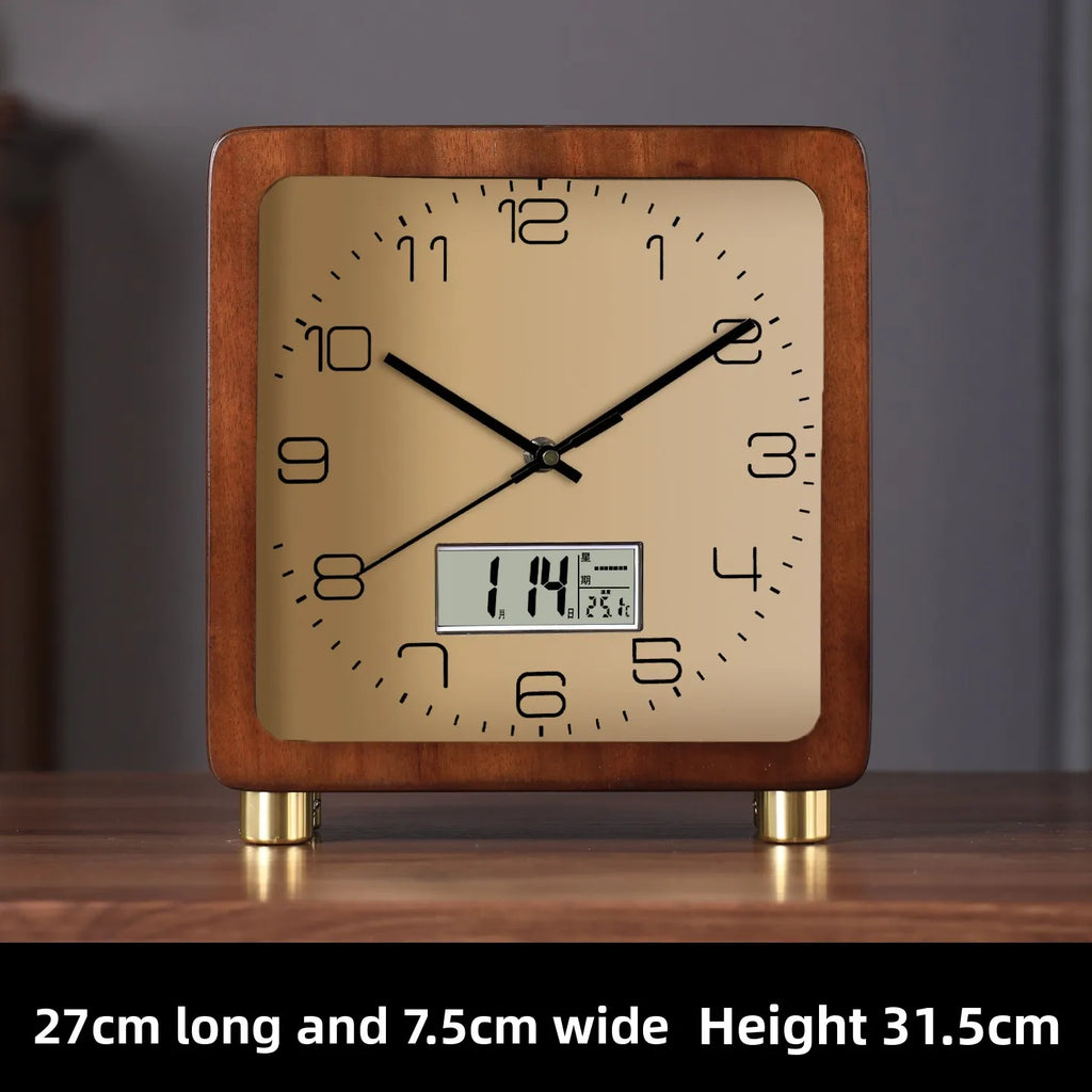 Living Room Household Solid Wood Clock Ornament Desktop New Retro High-end Sense High-end Placement Silent Clock Oasis Select B