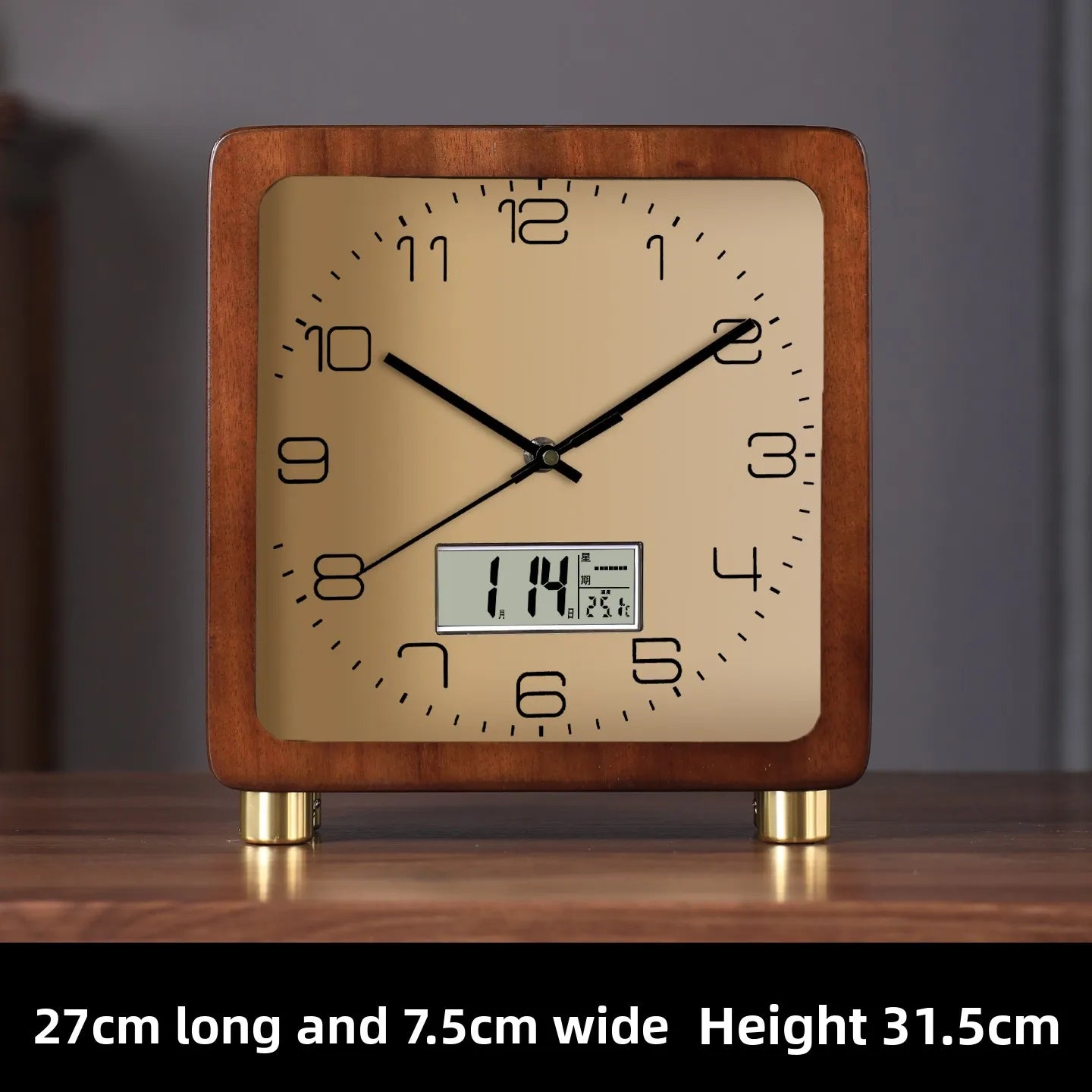 Living Room Household Solid Wood Clock Ornament Desktop New Retro High-end Sense High-end Placement Silent Clock Oasis Select B