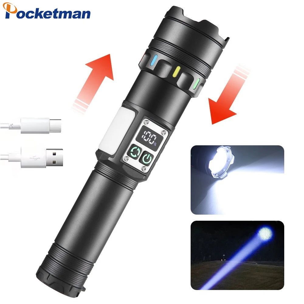 Most Powerful Long Range Flashlight Telescopic Zoom Torch Emergency Light Portable USB Rechargeable Flashlights Oasis Select