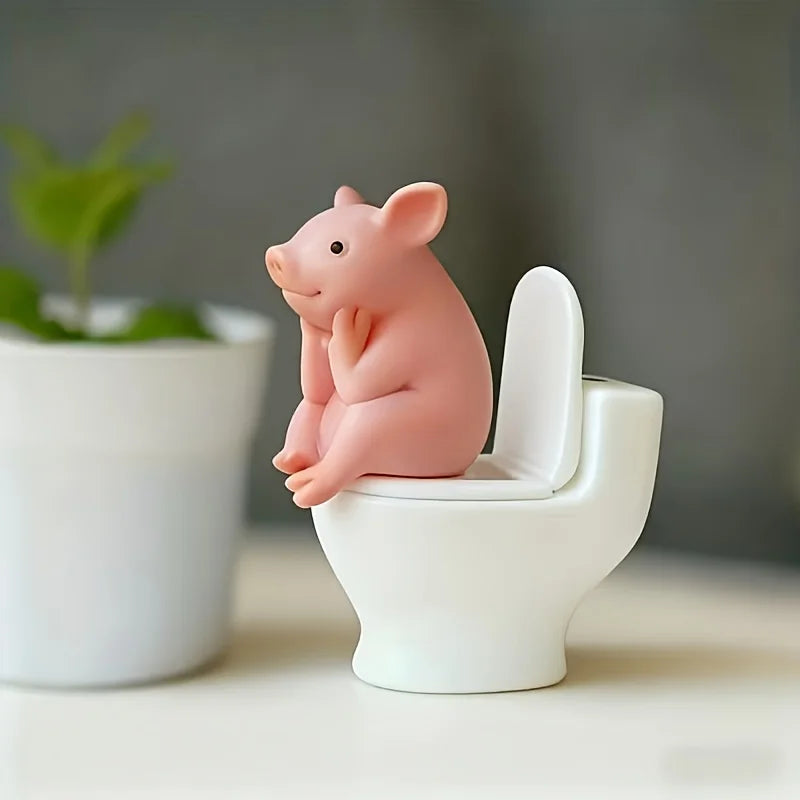 Cute Pig Figurine on The Toilet - a Whimsical Bathroom Desk Decoration That Relieves Stress And Serves As an Exquisite Ornament Oasis Select