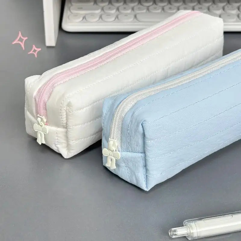 Large Quilted Pencil Case – Polyester Stationery Organizer Pouch