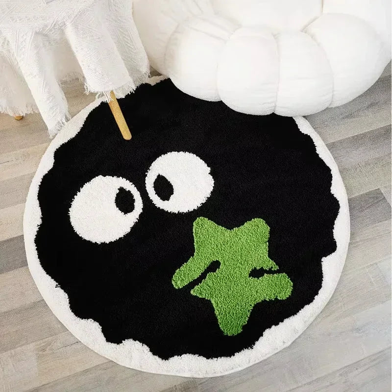 Cute Black Briquettes Carpet Soft Plush Shaggy Round Lounge Rug Anti-Slip Cartoon Style Cozy Living Room Home Decor Rugbriquette Oasis Select green 80x80cm