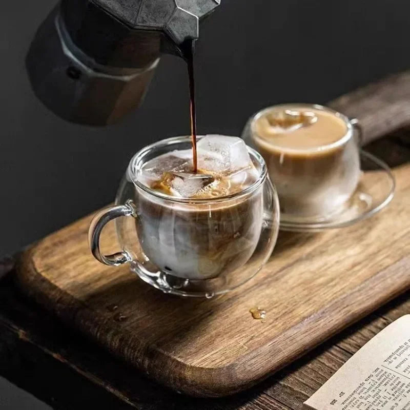 150/300ml Double Bottom Wall Glass Coffee Cup Whiskey Tea Thermal Heat Resistant Cocktail Vodka Shot Wine Mug Tumbler Set Oasis Select