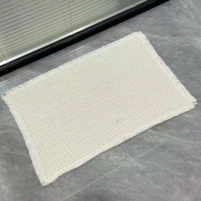 Linen Woven Doormat and Bath Mat with Waffle Design Quick Drying Super Absorbent with Jute Backing for Nordic Home Style Oasis Select Off-white 43 61CM