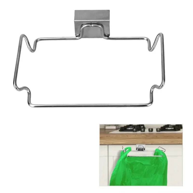 Stainless Steel Kitchen Non Perforated Garbage Rack With Hanging Bracket Cabinet Door With Cloth And Garbage Bag Storage Rack Oasis Select