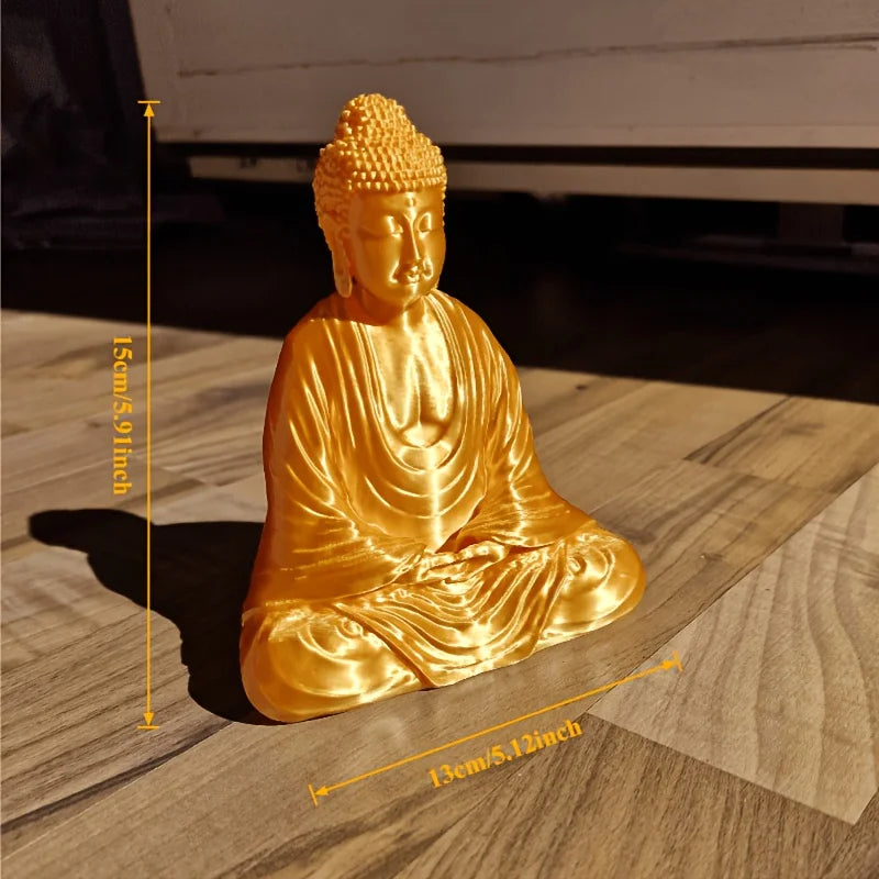 Meditating Buddha Sculpture 3D Printed Gold Finish Feng Shui Shakyamuni Statues Altar Zen Decor Serene Meditating Home Ornaments Oasis Select