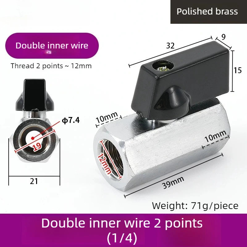 Mini Ball Valve Switch Water Pipe PT1/8, 1/4, 3/8, 1/2 Gas Electric Copper Ball Valve Double Inner and Outer Wire Teeth Oasis Select Double inside 2 B 1PCS