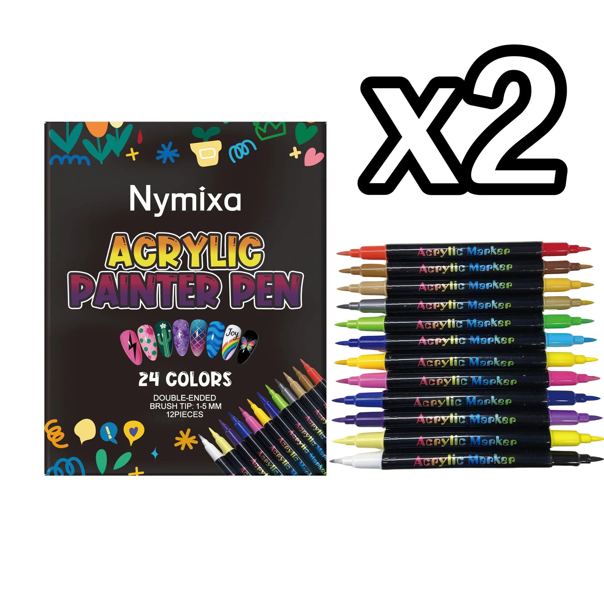 Nymixa DIY Nail Art Kit – 12 Color Pens & Glitter Decorations Nail Art Kit Oasis Select Nail Pen Kit x 2