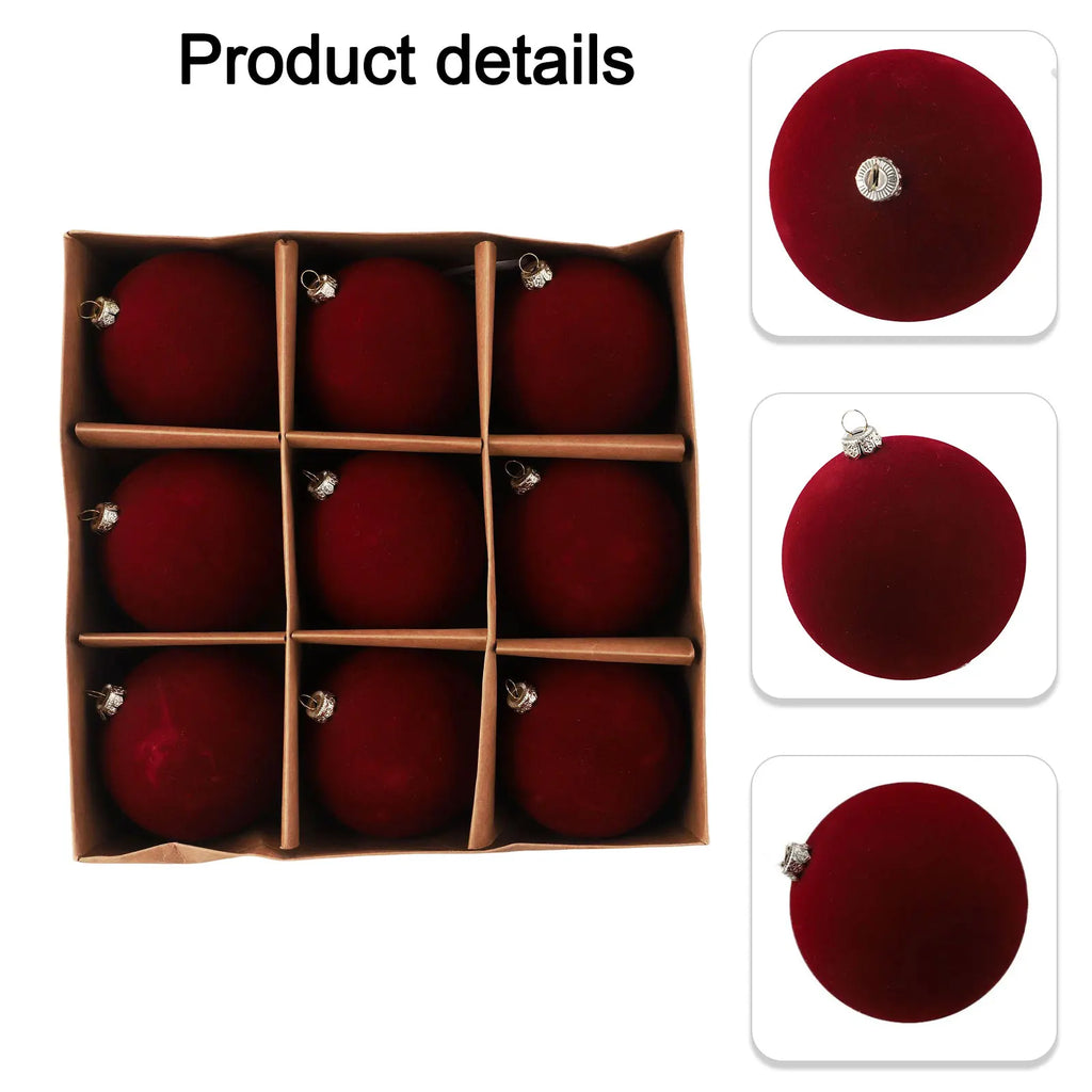 9-Pack Velvet Christmas Ball Ornaments 10cm – Xmas Tree Decor Christmas Ornament Set Oasis Select