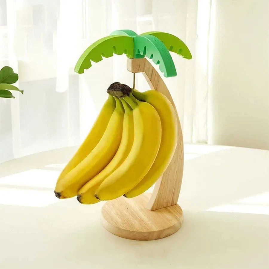 Wooden Banana Hanger Rack with Leaf & Hook | Kitchen Décor