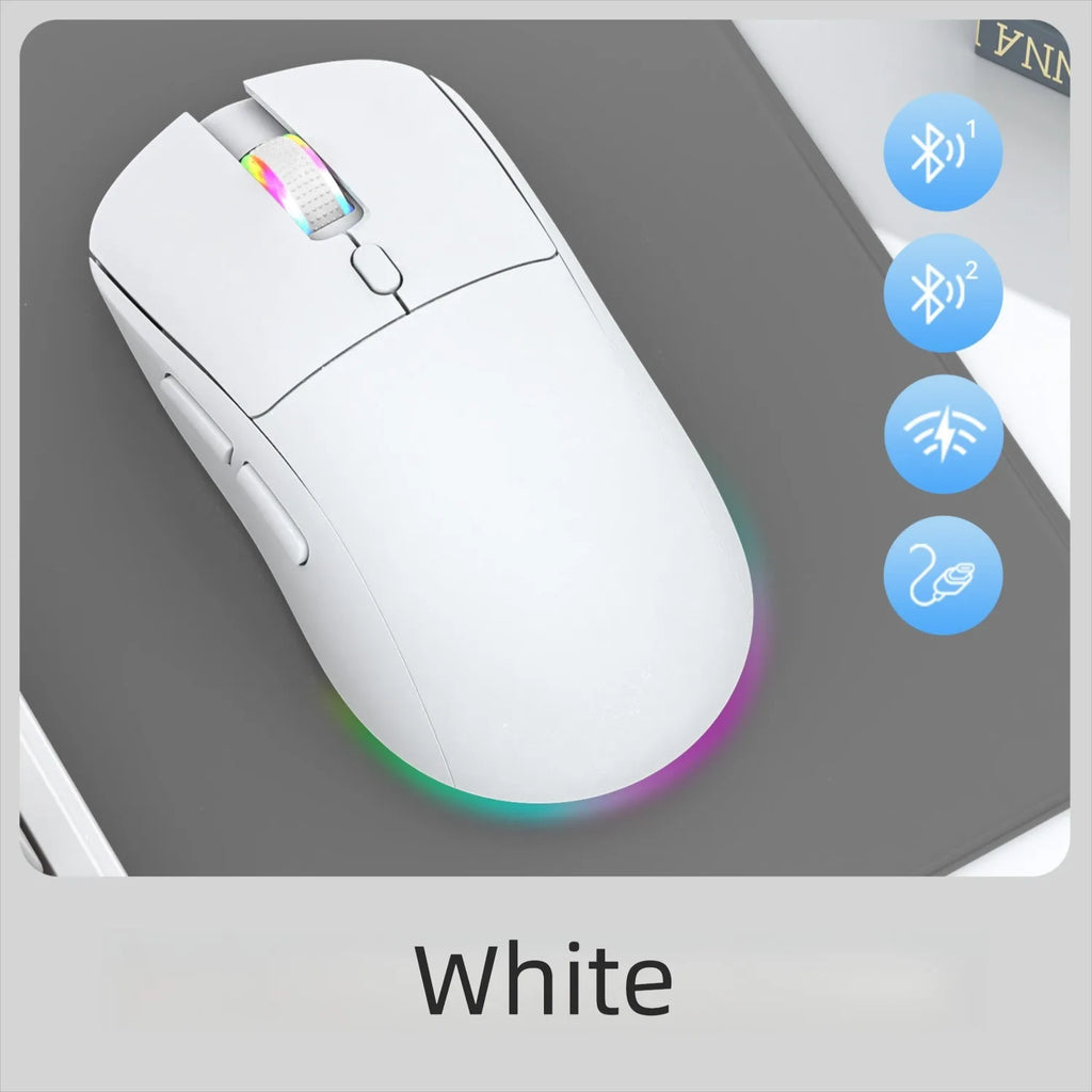 Tri-mode RGB Gaming Mouse Dual BT/2.4G/USB Wired Mouse Rechargeable Mouse 6 Button 4800DPI Bluetooth 5.3 Mouse for Laptop Tablet Oasis Select WHITE