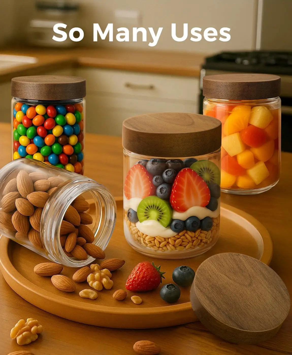 16oz Glass Storage Jar with Acacia Wood Lid | Wide Mouth Mason Jar
