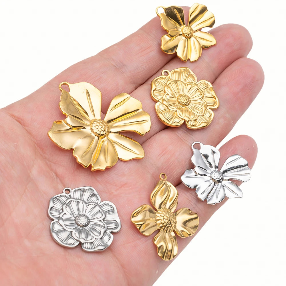 5pcs Large Stainless Steel Flower Charms Pendants Bulk for DIY Necklace Earring Bracelet Jewelry Crafts Making Accessories Oasis Select
