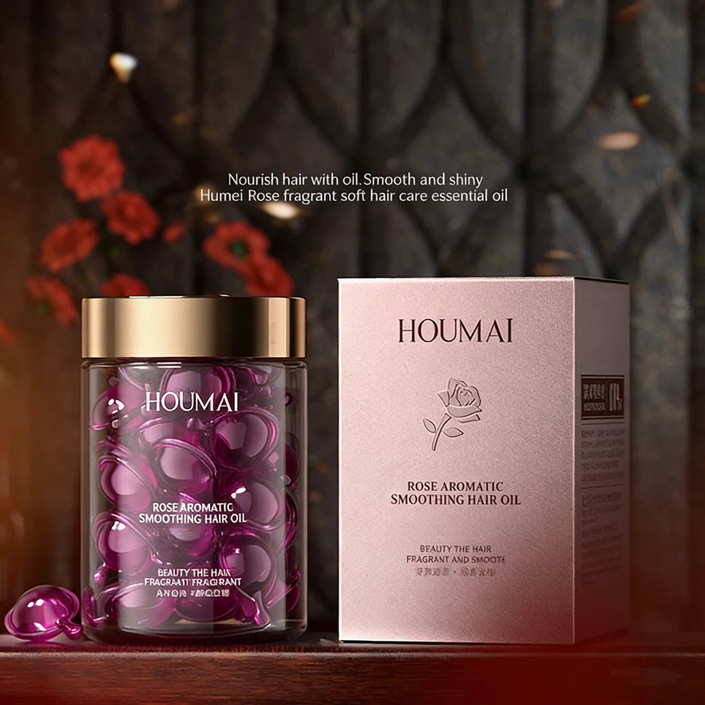 30 Capsules Rose Hair Essential Oil, Hair Vitamins Capsules Smooth Nourishing Repair Damaged Hair Serum for Frizzy Dry Curly Oasis Select