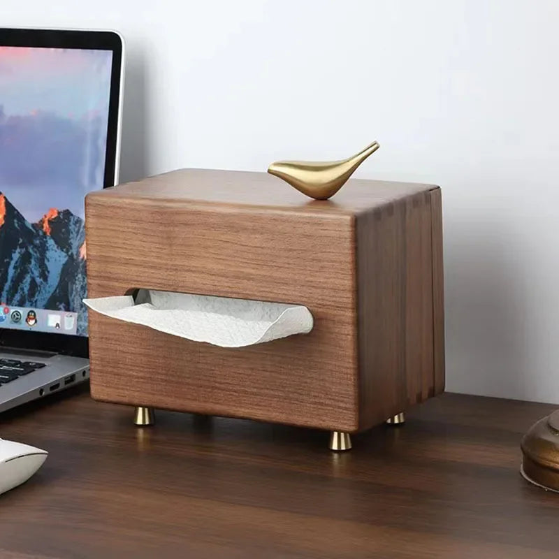 Black Walnut Tissue Box Living Room Tissue Box Copper Bird Desktop Decoration Wooden Tissue Box Oasis Select Default Title
