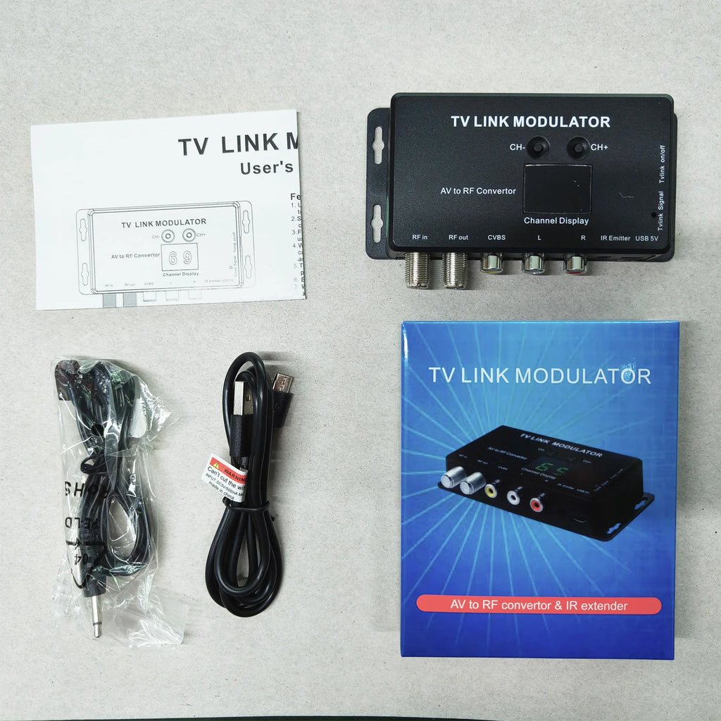 AV TO RF TV LINK Modulator IR Remote Control Range Extender Analog TV Self-Produced Program Insertion Device Oasis Select analog