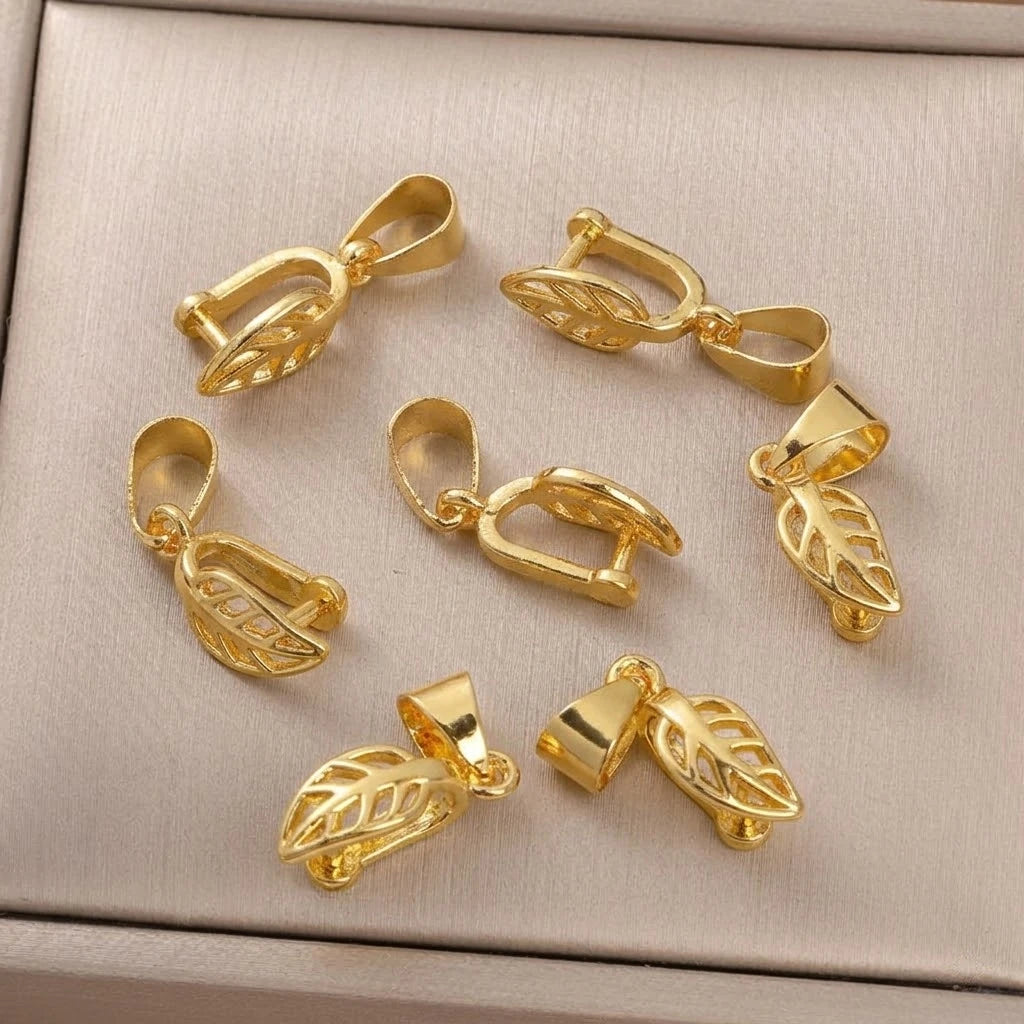 5pcs 18K Gold Plated Leaf Shaped Pinch Bails,Pendant Clips with Clip,Jewelry Connectors For DIY Necklace Earrings Making Supply Oasis Select 18K Gold