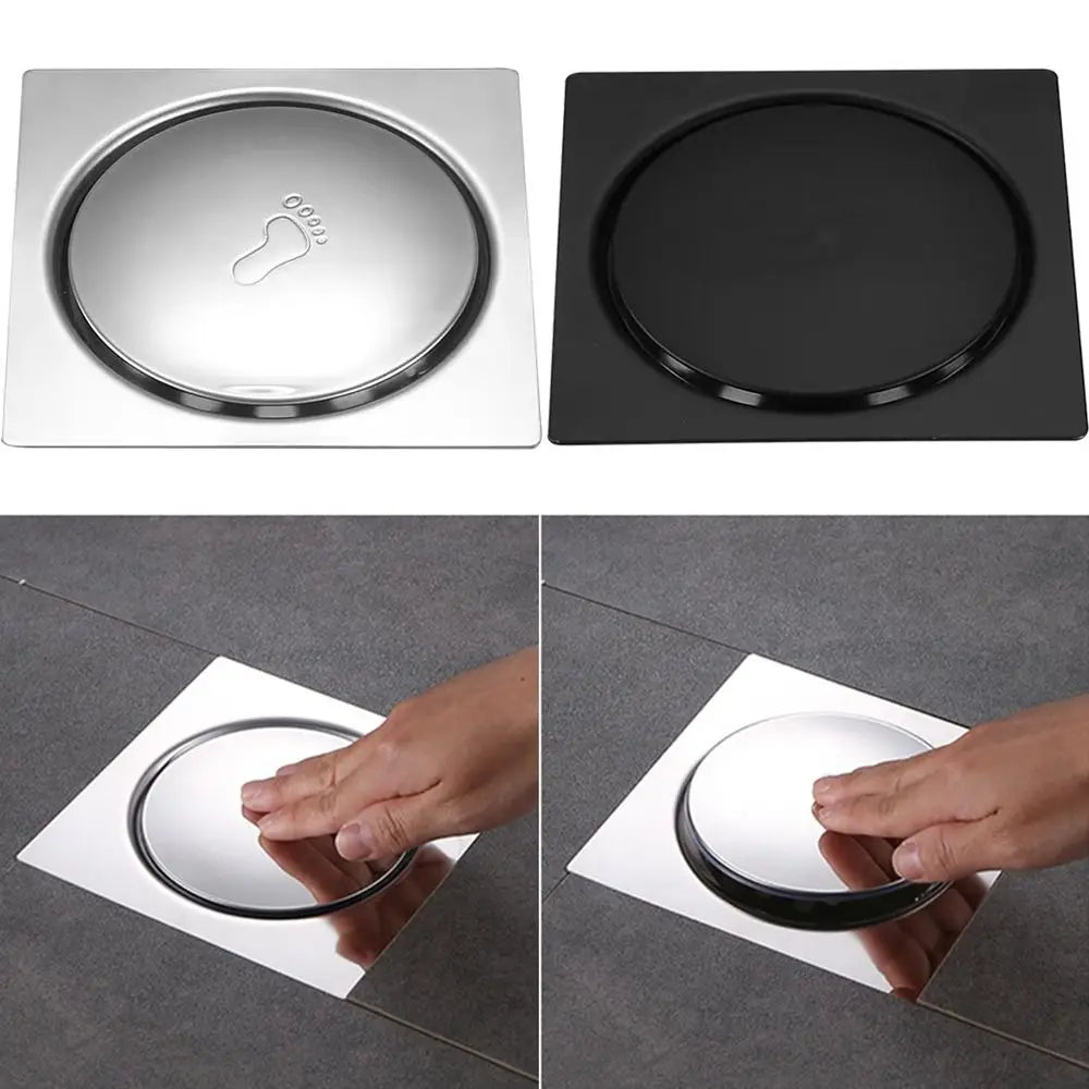 Square Shower Floor Drain | Press-Type Hair Catcher Anti-Odor