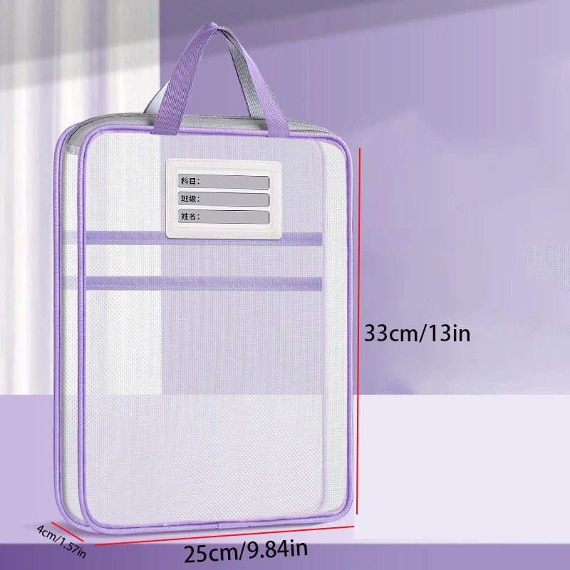 A4 Stationery Storage Bag Double-layer Mesh Zipper Bag Large Capacity Organizer Folders School Office Supplies Stationary Bag Oasis Select purple style B 31x23.5x4cm