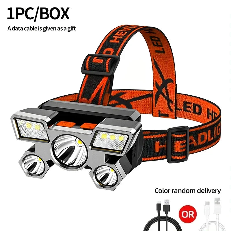 5 LED Rechargeable Headlamp – 8 Modes, IPX4, 200 Lumens