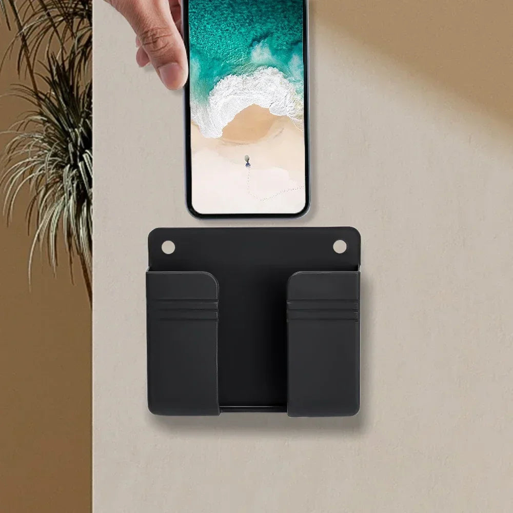 1pc Wall Mounted Storage Box Multifunction Punch Free Organizer TV Remote Control DIY Mobile Phone Plug Charging Holder Stand Oasis Select