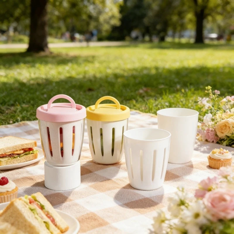 Portable Cylindrical Food Container with Fork Built in Drain Plastic Fruit Storage Cup Multi Purpose Lunch Box for Daily Snacks Oasis Select