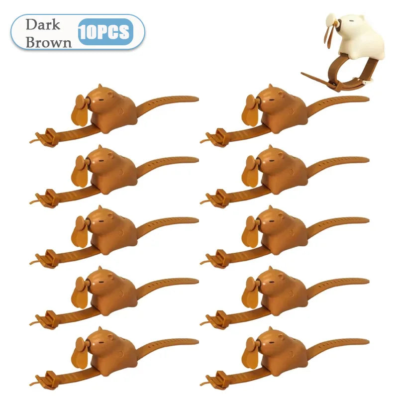 1-10PCS Cute Capybara Wrist Fan Portable Handheld Fan USB Rechargeable Silent Wearable Watch Style Cooling Gadget for Summer Oasis Select Dark Brown-10PCS