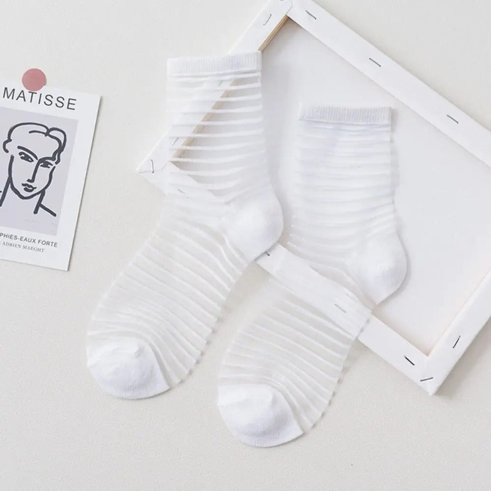 Women Ladies Socks Fashion Sheer Mesh Glass Silk Socks Ultrathin Transparent Crystal Lace Fabulous Elastic Summer Ankle Socks Oasis Select D