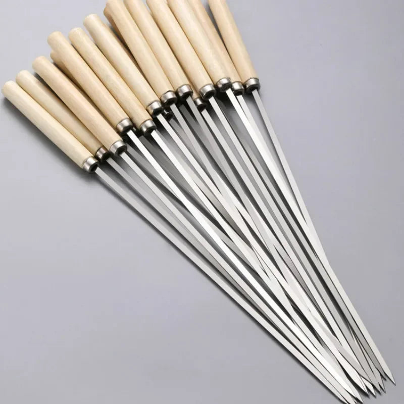 Wooden Handle Anti-scalding Barbecue Skewers Can Be Reused 304 Stainless Steel Metal Barbecue Skewers Wide Skewers Oasis Select