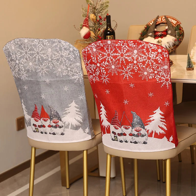 Christmas Chair Covers, Santa Claus Snowflakes and Christmas Tree Printed Christmas Dining Chair Slipcovers for Xmas Party Oasis Select