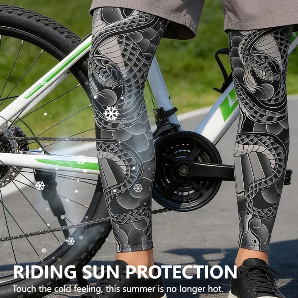 Kokossi 1Pair Tattoo Printing Cyclying Leg Sleeves Ice Silk Non-slip